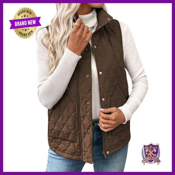 Jackets & Blazers - Lightweight Quilted Puffer Vest, Stand Collar, Zip Front, Sleeveless